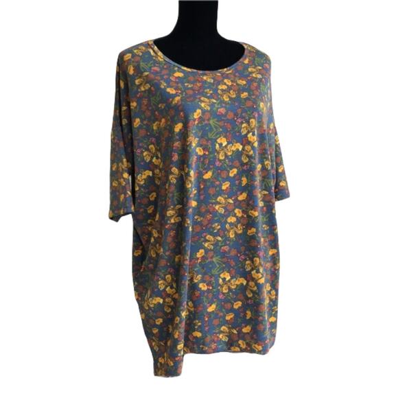 LuLaRoe Womens Top Size Large Green Blue Gold Irma Tunic Floral Shirt Hi Low NEW - Picture 3 of 7